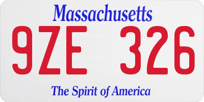 MA license plate 9ZE326