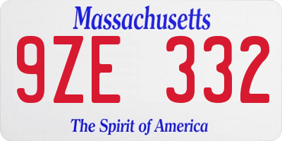 MA license plate 9ZE332