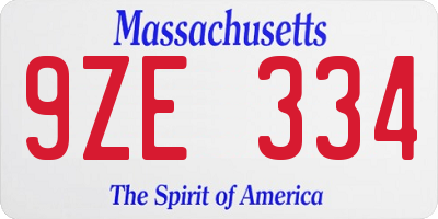 MA license plate 9ZE334