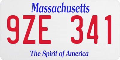MA license plate 9ZE341