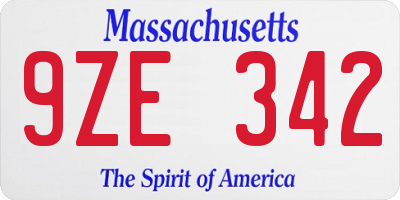 MA license plate 9ZE342