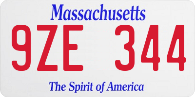 MA license plate 9ZE344