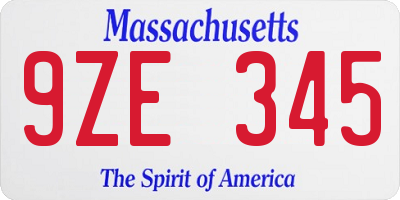 MA license plate 9ZE345