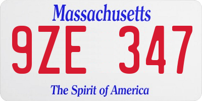 MA license plate 9ZE347