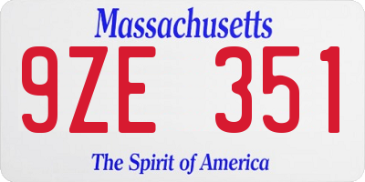 MA license plate 9ZE351
