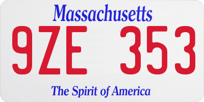 MA license plate 9ZE353