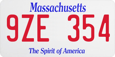 MA license plate 9ZE354