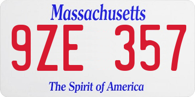 MA license plate 9ZE357