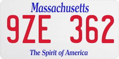 MA license plate 9ZE362