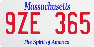 MA license plate 9ZE365