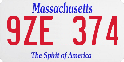 MA license plate 9ZE374