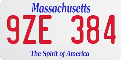 MA license plate 9ZE384