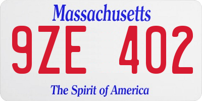 MA license plate 9ZE402