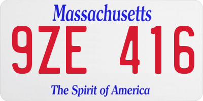 MA license plate 9ZE416