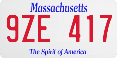 MA license plate 9ZE417