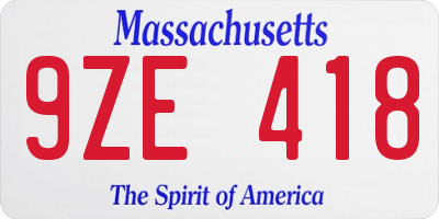 MA license plate 9ZE418