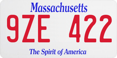 MA license plate 9ZE422