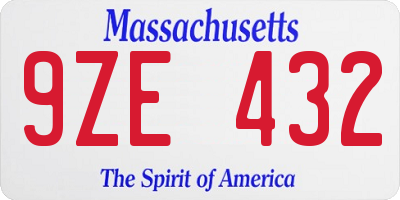 MA license plate 9ZE432