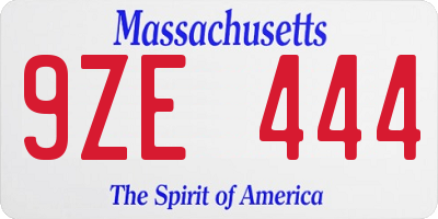 MA license plate 9ZE444