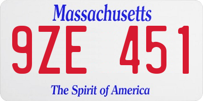 MA license plate 9ZE451