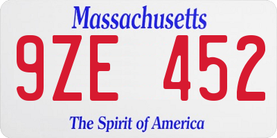 MA license plate 9ZE452