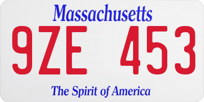 MA license plate 9ZE453