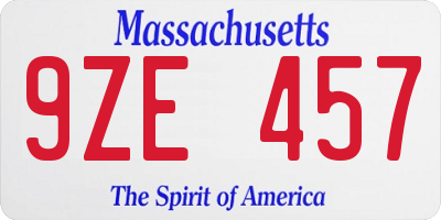 MA license plate 9ZE457