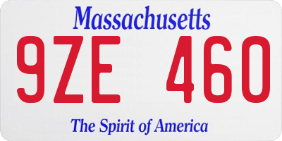 MA license plate 9ZE460