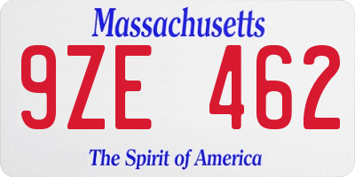 MA license plate 9ZE462