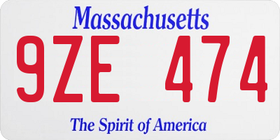 MA license plate 9ZE474