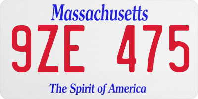 MA license plate 9ZE475