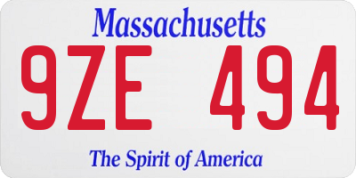 MA license plate 9ZE494