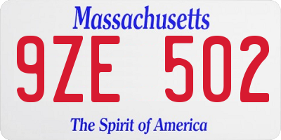 MA license plate 9ZE502