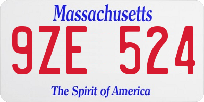 MA license plate 9ZE524