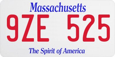 MA license plate 9ZE525