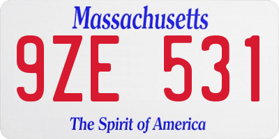 MA license plate 9ZE531
