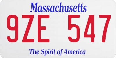 MA license plate 9ZE547