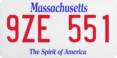 MA license plate 9ZE551