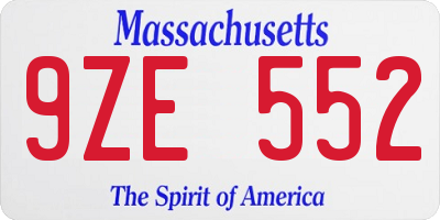 MA license plate 9ZE552