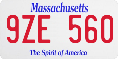MA license plate 9ZE560