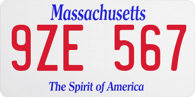 MA license plate 9ZE567