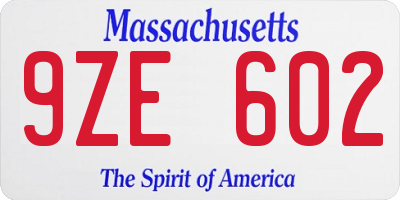 MA license plate 9ZE602