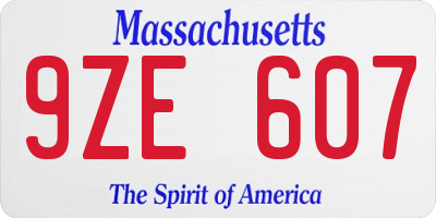 MA license plate 9ZE607