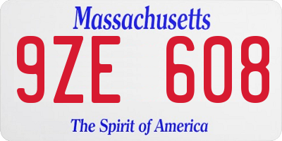MA license plate 9ZE608
