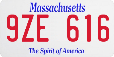 MA license plate 9ZE616