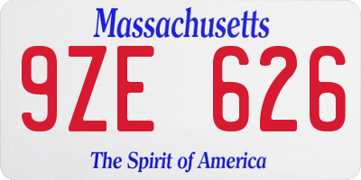 MA license plate 9ZE626
