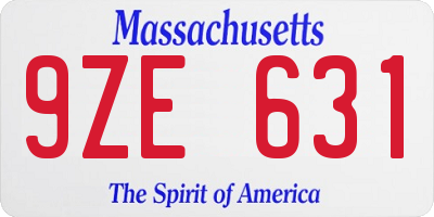 MA license plate 9ZE631