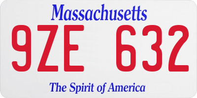 MA license plate 9ZE632