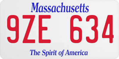 MA license plate 9ZE634