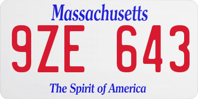 MA license plate 9ZE643